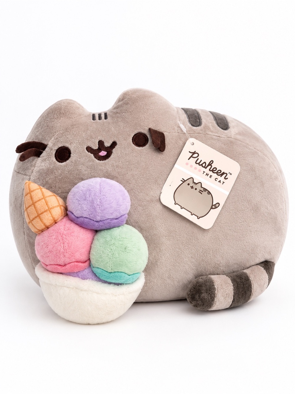 Pusheen the Cat Ice Cream Sundae Plush Stuffed Animal NWT Gray Kitty Soft Toy